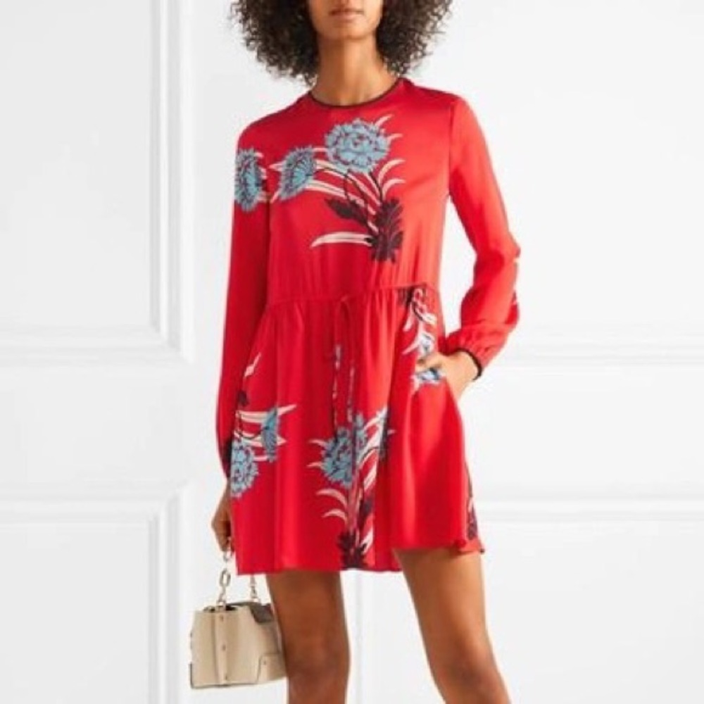 Diane Von Furstenberg Georgette Cinch Waist Mini Dress in Farren Lipstick